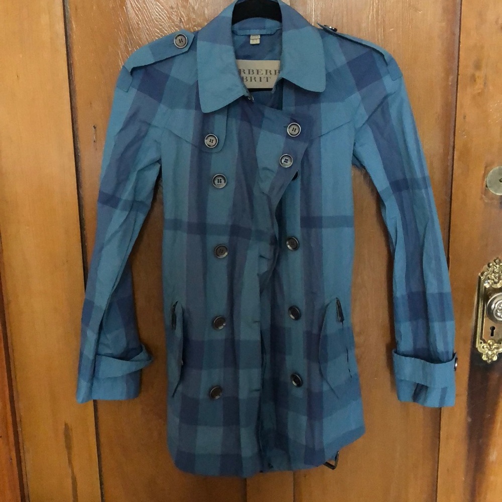 Burberry Brit Blue Plaid Rain Jacket size 4
